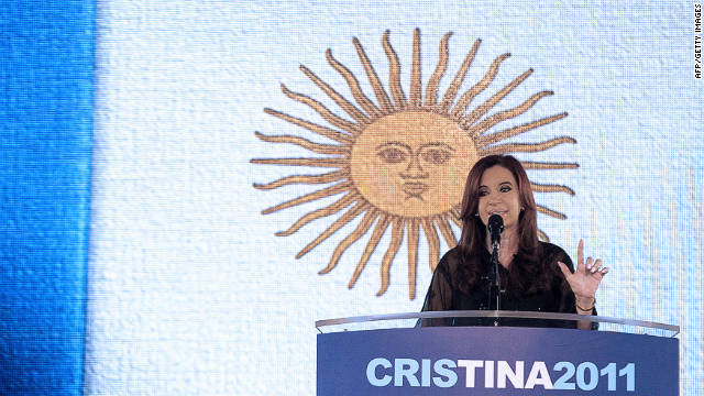 Argentina's President and presidential candidate of the Front for Victory party, Cristina Fernandez de Kirchner, delivers a speech after winning the general elections, in Buenos Aires, on October 23, 2011. Fernandez scored a resounding re-election victory in Argentina Sunday, winning a second four-year term by a huge margin over her closest rival, according to partial results.   AFP PHOTO / Maxi Failla (Photo credit should read Maxi Failla/AFP/Getty Images)