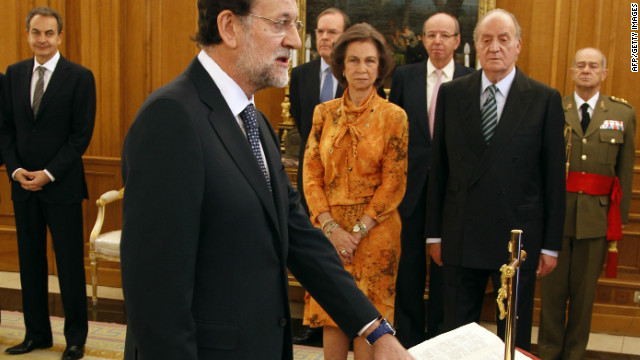 New Spanish Prime Minister Mariano Rajoy is sworn in during a ceremony at the Zarzuela Palace in Madrid, on December 21, 2011