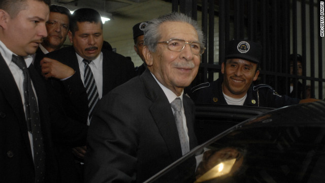 Guatemala's former dictator Efrain Rios Montt is seen outside the court in Guatemala City on Thursday.