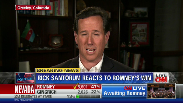 Santorum reacts to Romney&#39;s Nevada win