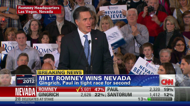 Romney gives victory speech in  Nevada