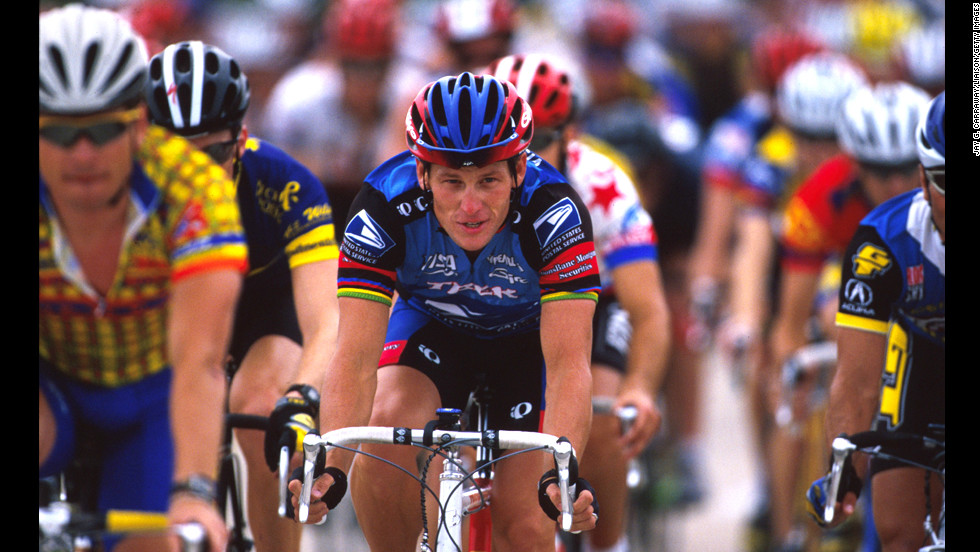 Armstrong rides at the Ikon Ride for the Roses to benefit the Lance Armstrong Foundation in May 1998. He established the foundation to benefit cancer research after he was diagnosed with testicular cancer in 1996. After treatment, he was declared cancer-free in February 1997.