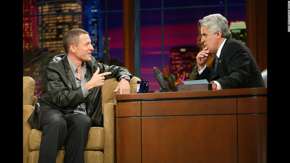 Jay Leno interviews Armstrong on &quot;The Tonight Show&quot; in 2003. 