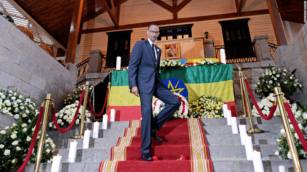 Rwandan President Paul Kagame pays his last respects to Ethiopian Prime Minister Meles Zenawi.