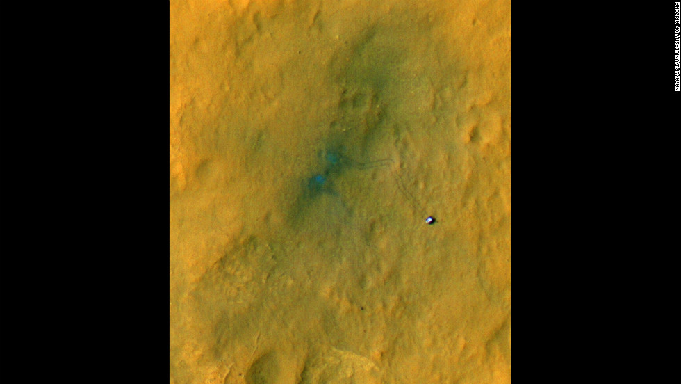 Sub-image one of three shows the rover and its tracks after a few short drives. Tracking the tracks will provide information on how the surface changes as dust is deposited and eroded.