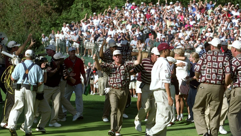 The 1999 Ryder Cup at Brookline was controversial in more ways than one -- not least for these shirts with images of past U.S. teams. 