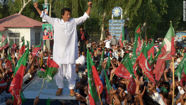 Imran Khan leads a protest against US drone strikes in Pakistan, on October 6, 2012.