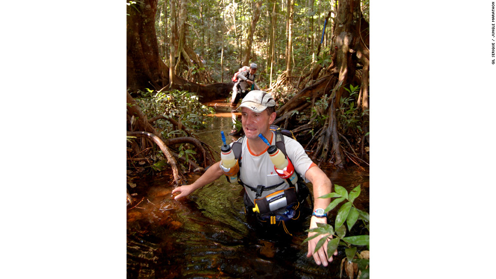 Competitors in Earth in the Jungle Marathon tackle 220km of inhospitable terrain in seven days, battling swamps, poisonous trees and intense heat in the Amazon. Athletes are self-supported to toughen the challenge. 