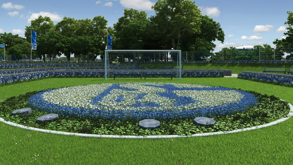 The &quot;pitch&quot; will feature the Schalke logo, made up of blue and white flowers, with a goal at each end and benches in the middle of those. 