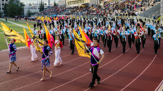 Students from Valley Christian High School in San Jose, California, and Beijing's high school No. 57 combined to rehearse on December 27, 2012, before appearing together in the Rose Parade in Pasadena, California.