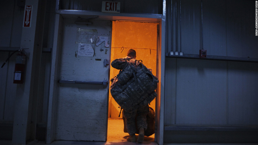 A U.S. soldier prepares to fly out of the Sather Air Base in Baghdad on December 15, 2011. The last U.S. forces left Iraq and entered Kuwait on December 18, nearly nine years after launching a divisive war to oust Saddam Hussein.