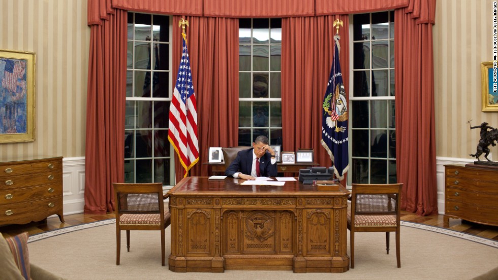 President Obama edits his remarks in the Oval Office prior to making a televised statement announcing bin Laden&#39;s death.