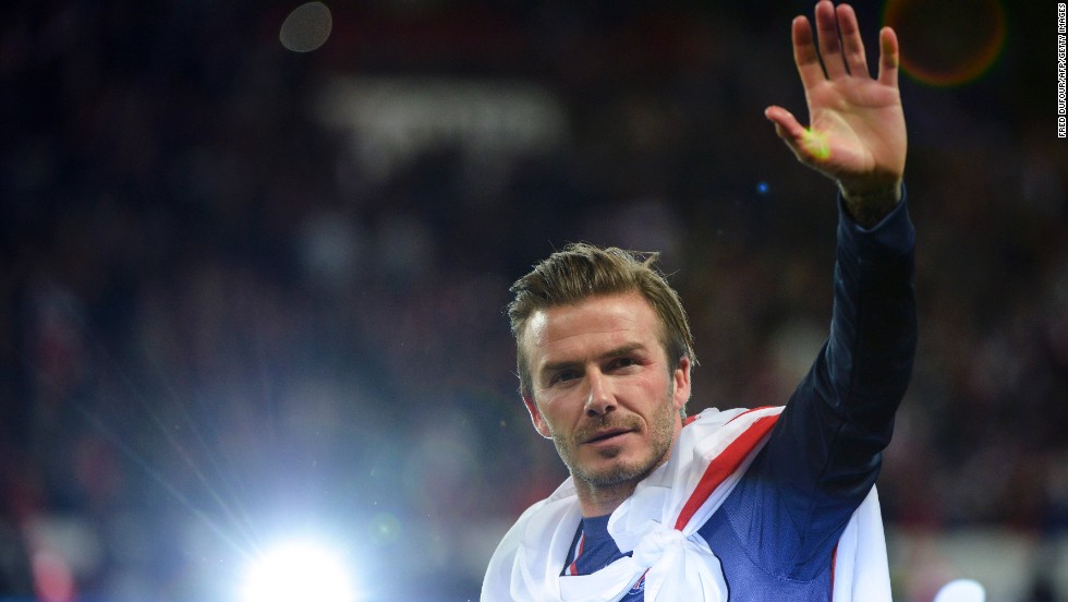 Beckham waves after PSG played Brest in&lt;a href=&quot;http://www.cnn.com/2013/05/18/sport/football/football-psg-beckham-farewell-game/index.html?hpt=hp_t2&quot; target=&quot;_blank&quot;&gt; his final home match&lt;/a&gt; in May. Beckham had &lt;a href=&quot;http://news.blogs.cnn.com/2013/01/31/beckham-to-join-paris-saint-germain-club-says/&quot;&gt;signed on with the team&lt;/a&gt; just a few months prior to his &lt;a href=&quot;http://www.cnn.com/2013/05/16/sport/football/david-beckham-retires-football/index.html?hpt=hp_t2&quot;&gt;retirement.&lt;/a&gt; 
