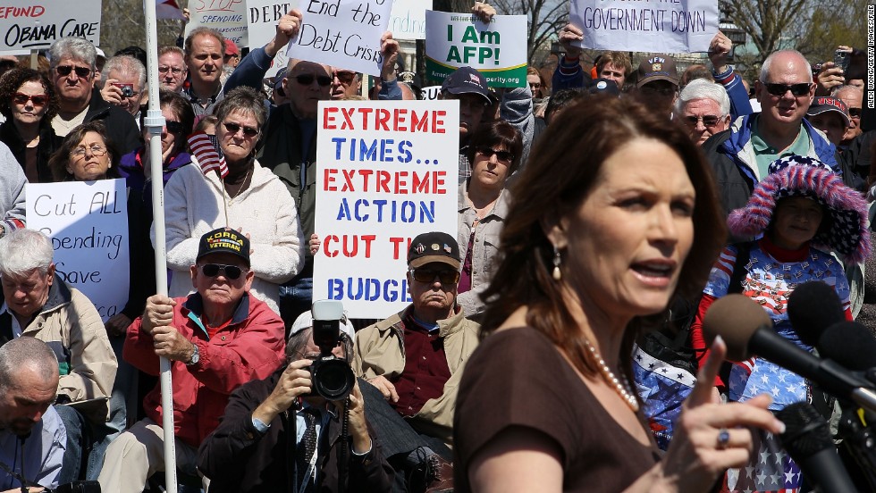 Bachmann addresses an April 2011 rally on Capitol Hill in support of spending cuts.