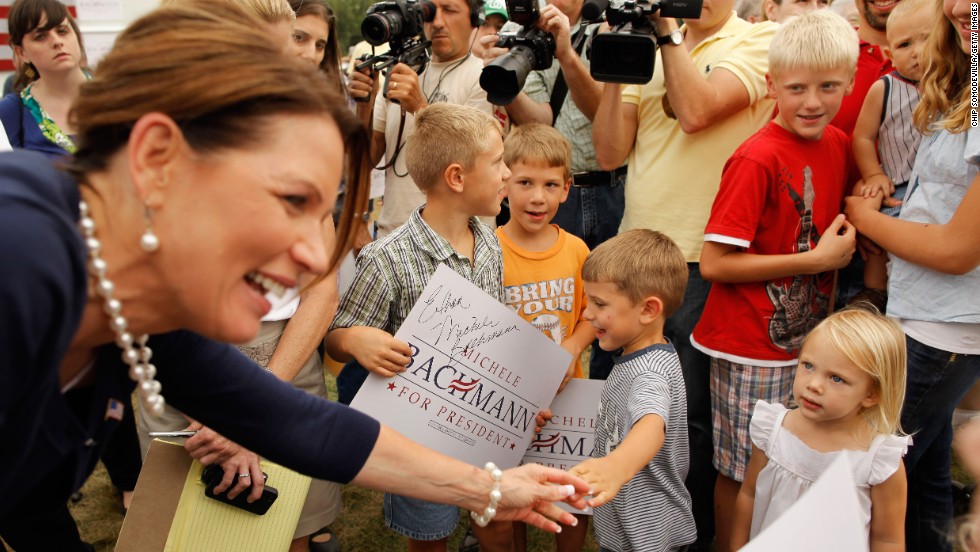 Bachmann greets supporters at a GOP picnic in Humboldt, Iowa, in August 2011 ahead of the straw poll. 