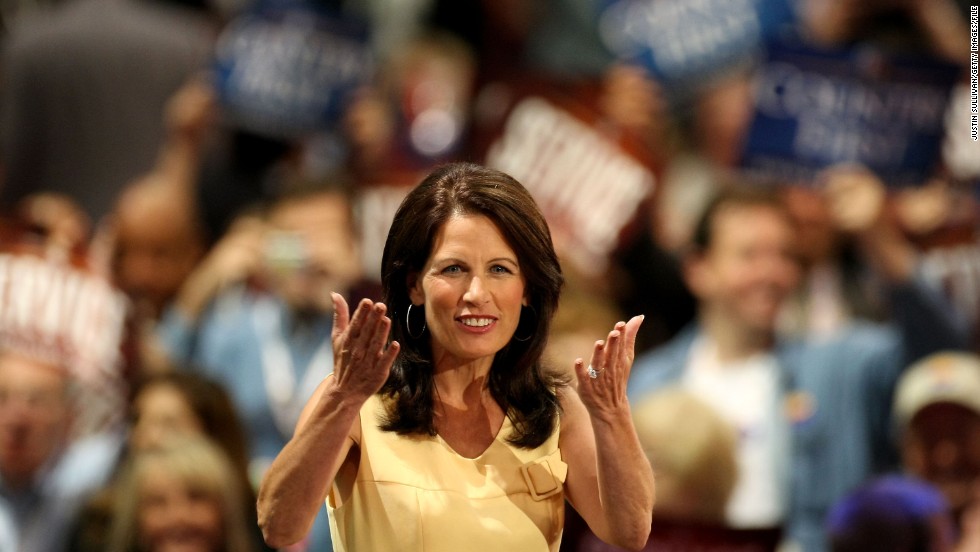 Bachmann reacts to the crowd at the Republican National Convention in September 2008 in St. Paul, Minnesota. 