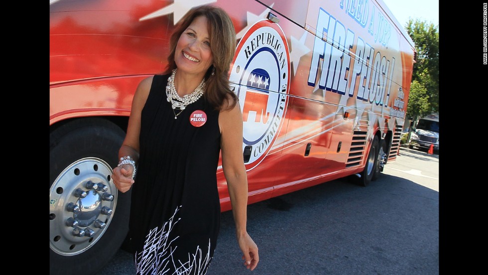 Bachmann participates in the &quot;Fire Pelosi&quot; bus tour in September 2010. The Republican National Committee &lt;a href=&quot;http://news.blogs.cnn.com/2010/03/22/gop-site-rallies-to-fire-pelosi-after-health-care-passes/&quot;&gt;launched the campaign&lt;/a&gt; against then-House Speaker Nancy Pelosi following passage of the bill to overhaul health care. 