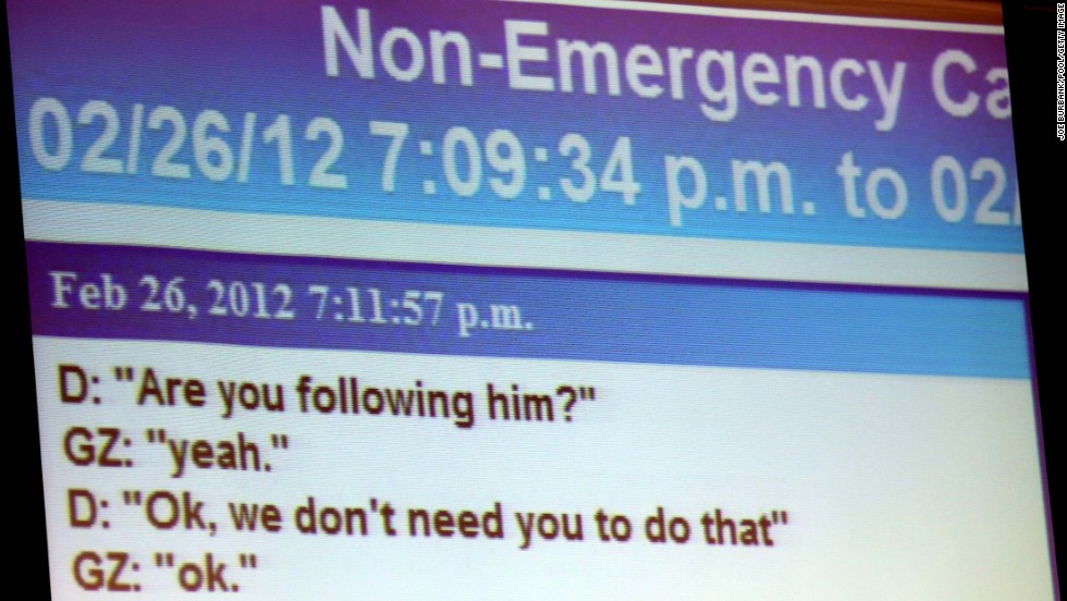 A transcript of Zimmerman&#39;s police call on the night of the shooting is projected during opening arguments on June 24.