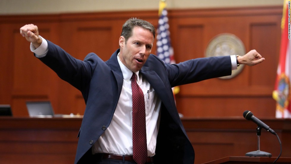 Prosecutor John Guy gestures during his opening arguments on June 24. His first words to the six-woman jury may have raised a few eyebrows. &quot;Good morning. &#39;F*****g punks, these a******s all get away,&#39;&quot; Guy quoted Zimmerman. &quot;These were the words in this grown man&#39;s mouth as he followed this boy that he didn&#39;t know. Those were his words, not mine.&quot;