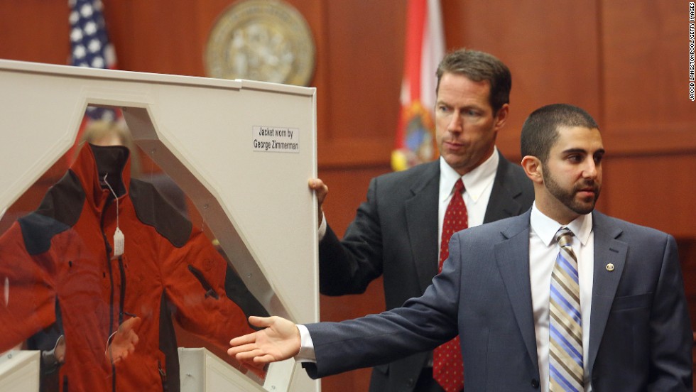 Gorgone points to a jacket worn by Zimmerman on the night of the shooting. Multiple stains on Zimmerman&#39;s jacket tested positive for Zimmerman&#39;s DNA. At least two stains from the jacket tested positive for a mixture of DNA that included Martin&#39;s DNA.