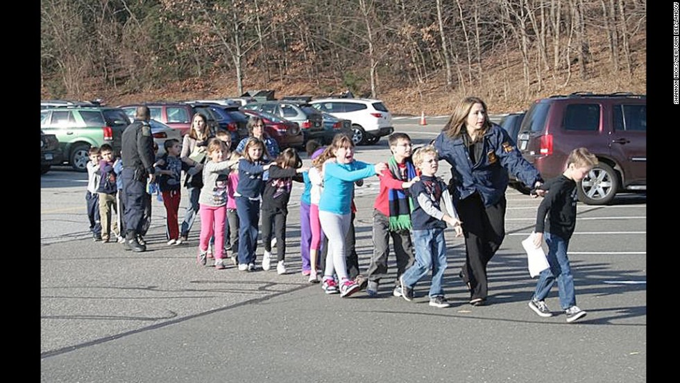 Connecticut State Police evacuate &lt;a href=&quot;http://www.cnn.com/2012/12/14/us/connecticut-school-shooting/index.html&quot; target=&quot;_blank&quot;&gt;Sandy Hook Elementary School&lt;/a&gt; in Newtown, Connecticut, in December 2012. Adam Lanza opened fire in the school, killing 20 children and six adults before killing himself. Police said he also shot and killed his mother in her Newtown home. 