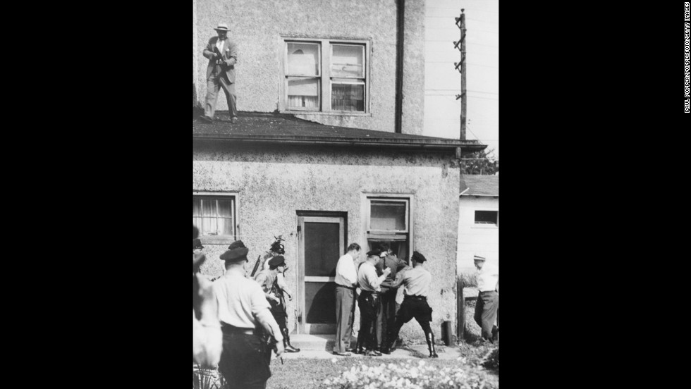 Howard Unruh, a World War II veteran, shot and killed 13 of his neighbors in Camden, New Jersey, in 1949. Unruh barricaded himself in his house after the shooting. Police overpowered him the next day. He was ruled criminally insane and committed to a state mental institution.