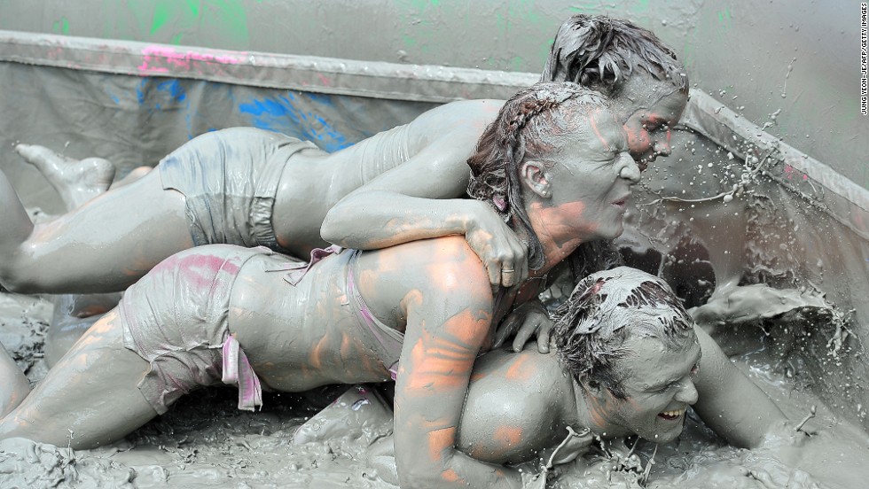 Cute sexy latinas mud wrestling