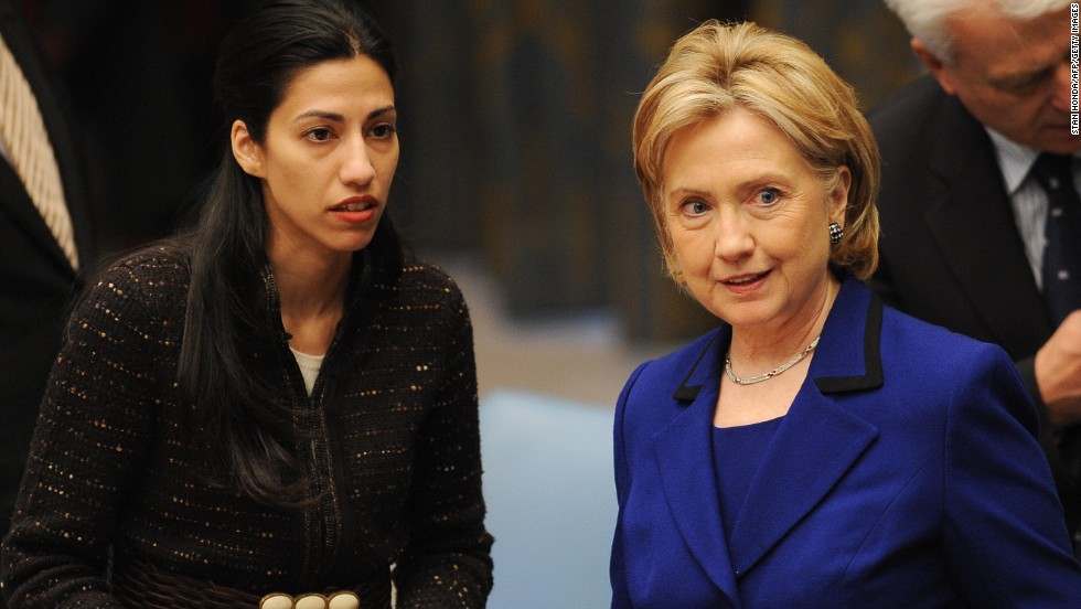 Clinton speaks with Abedin before chairing the Security Council Session on Women, Peace and Security on September 30, 2009. at U.N. headquarters in New York. 