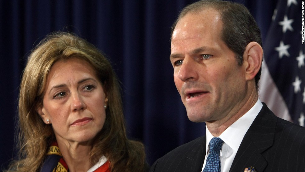 Former New York Gov. Eliot Spitzer, shown here with wife Silda Wall Spitzer, resigned in March 2008 after it was revealed that he had spent thousands of dollars on prostitutes.