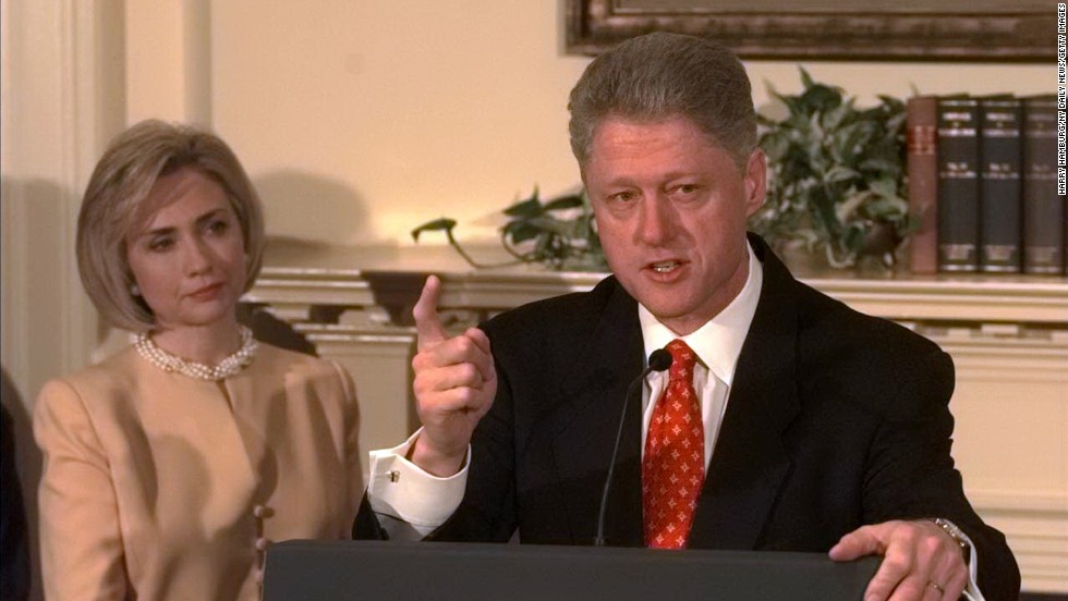 Hillary Clinton was with her husband, former President Bill Clinton, in January 1998 when he denied having &quot;sexual relations with that woman, Miss Lewinsky.&quot; However, when he later admitted in August 1998 that the relationship with the intern was &quot;not appropriate,&quot; she was not with him and later was chilly toward him during a walk to Marine One. 