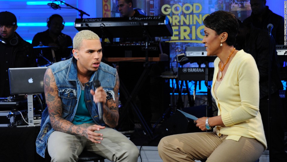 &lt;strong&gt;March 2011: &lt;/strong&gt;&lt;a href=&quot;http://www.cnn.com/2011/SHOWBIZ/03/22/new.york.chris.brown/index.html&quot; target=&quot;_blank&quot;&gt;Brown stormed off the set of ABC&#39;s &quot;Good Morning America&quot; on March 22&lt;/a&gt; after Robin Roberts mentioned the assault on Rihanna. Show staff called security after hearing &quot;loud noises coming from Brown&#39;s dressing room,&quot; according to ABC. The thick glass window in Brown&#39;s dressing room window had been smashed, ABC said. Brown apologized the next day, saying he was &quot;disappointed in the way I acted.&quot;