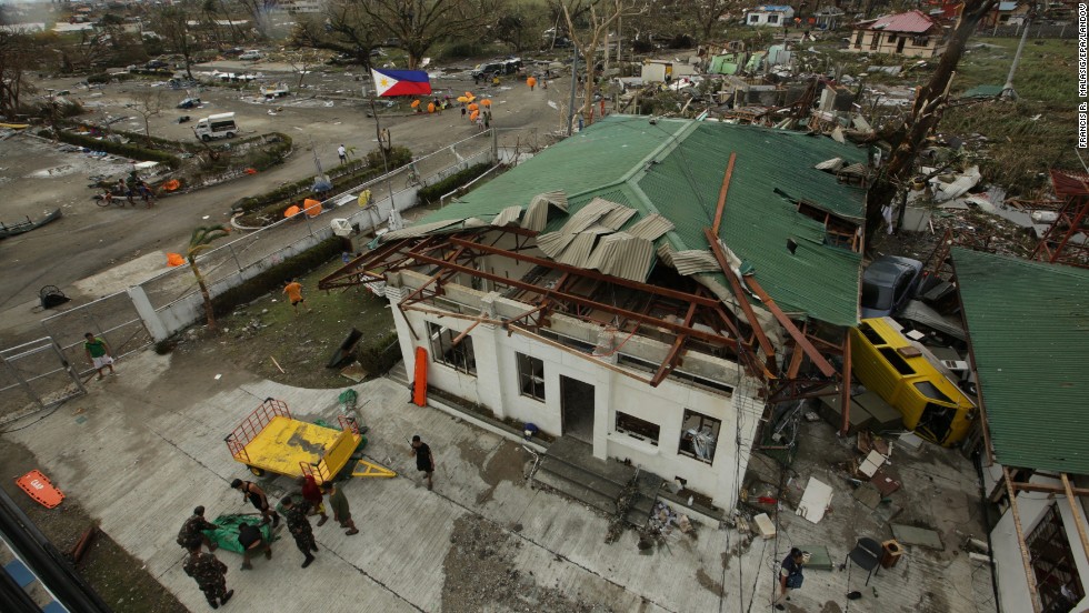 An airport lies in ruins in Tacloban.