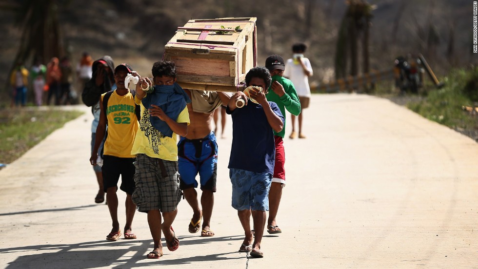 Men carry a coffin toward a Leyte cemetery on November 16.