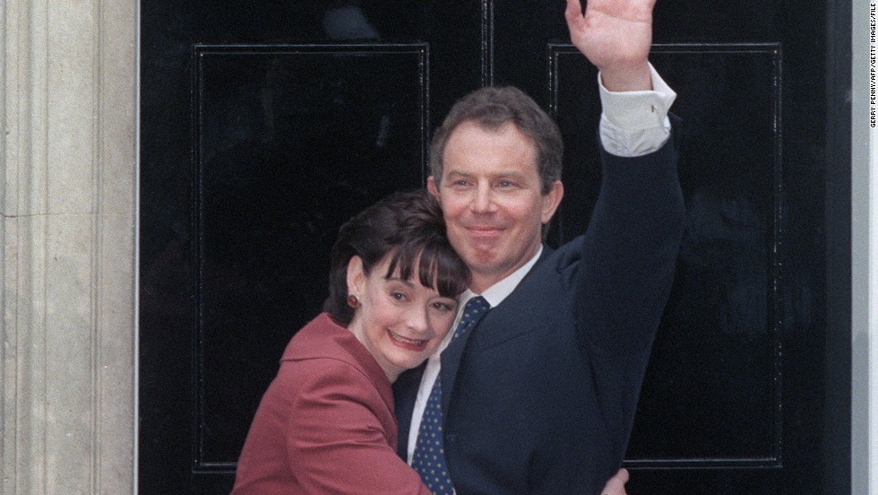 Blair hugs her husband outside 10 Downing Street on May 2, 1997 following the Labour Party&#39;s victory in the country&#39;s general election. But Blair tells CNN that when she met a young Tony Blair while training to be a lawyer, he didn&#39;t leave a good impression. &quot;I thought he&#39;s just another one of these public school boys but then we worked together and ... he made a different impression on me.&quot;