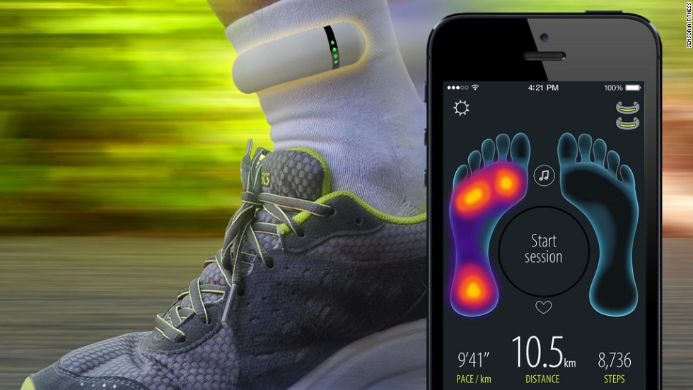Sensoria Fitness Socks have sensors to track activity and fitness goals. The sensors gather data on heart rate, force and pressure. 