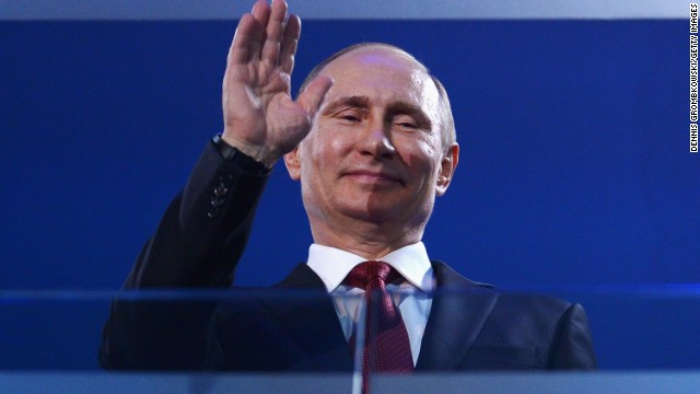 Russia President Vladimir Putin waves during the Sochi 2014 Paralympic Winter Games Closing Ceremony at Fisht Olympic Stadium on March 16, 2014 in Sochi, Russia