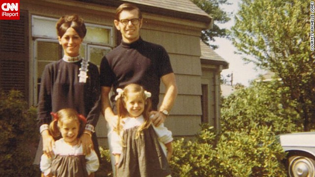 Michelle Jones shared a photo of her, her sister and parents standing outside her grandparents&#39; home in Newton, Massachusetts. &quot;I loved the outfits my mom wore, always the latest fashion, big eyelashes and big makeup,&quot; she said.