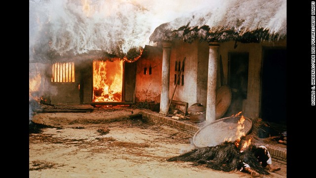 Houses burned by American soldiers during the My Lai massacre on March 16, 1968 in My Lai, South Vietnam.  (Photo by Ronald S. Haeberle//Time Life Pictures/Getty Images)