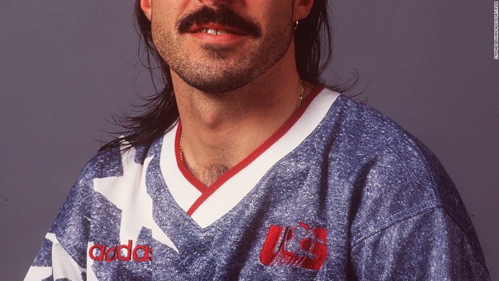 Someone at the United States Soccer Federation owes Marcelo Balboa a huge apology. Aside from failing to warn him that a mullet would date horrifically in the 20 years since this photograph was taken, it also forced him to pose wearing a combination of stonewash and giant white stars. While the World Cup was a new high for U.S. soccer, this jersey marked a nadir for football fashion.