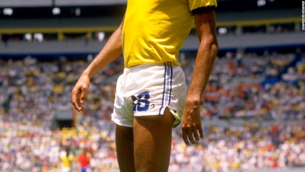 This is Socrates, the late Brazilian libero who oozed cool during his World Cup appearances in 1982 and 1986. An effortless star, he was part of a Brazil team which, although it never won the World Cup, enraptured spectators with its vibrant, captivating attacking play. That said, even Socrates, one of the slickest players to have ever laced up his boots, must have felt a tad insecure patrolling the midfield in shorts which are almost indecent by modern standards. 