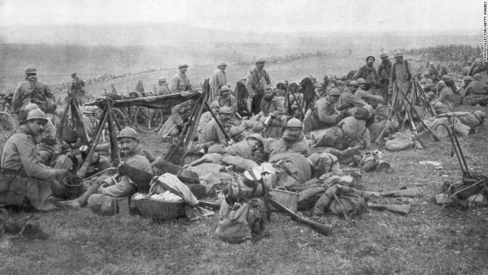 French troops rest in Verdun, France, in 1916. Verdun was the site of the longest battle of World War I.
