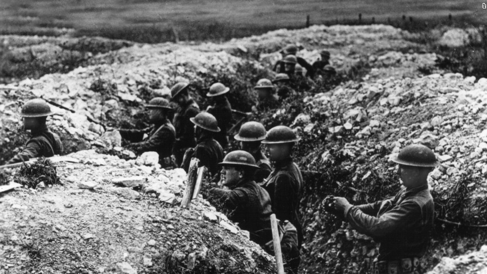 U.S. Army troops stand in a defensive trench in France. By war&#39;s end, thousands of miles of trenches crisscrossed European battlefields.