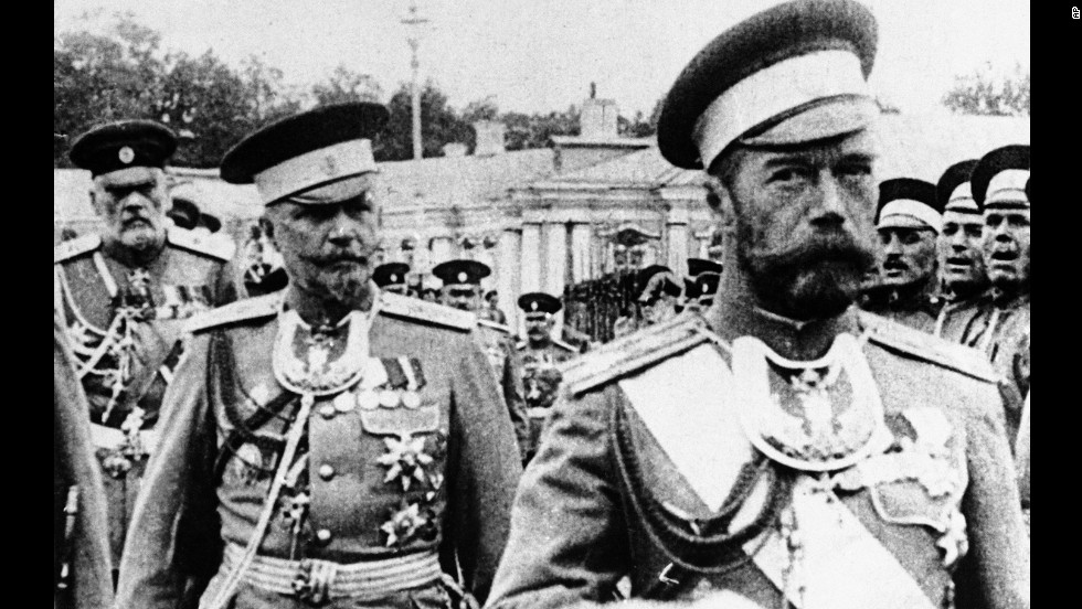 Czar Nicholas II of Russia, reg, reviews the palace guard just prior to the Russian Revolution of 1917.