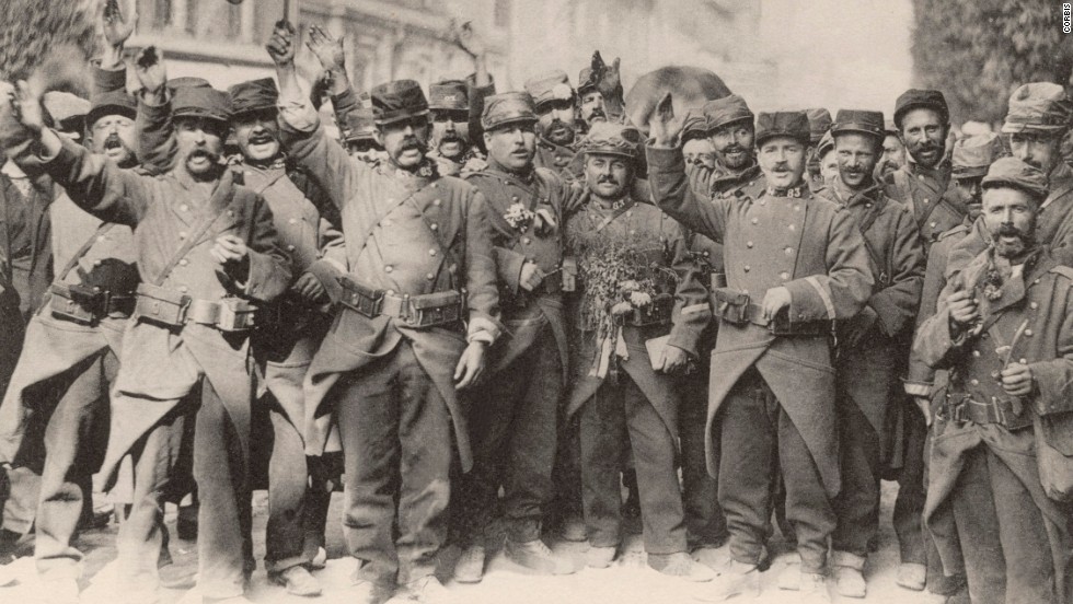 French soldiers sing the national anthem at the beginning of World War I in August 1914. This &quot;war to end all wars&quot; might seem like ancient history, but it changed the world forever. It transformed the way war was fought, upended cultures and home life and stimulated innovations that affect us today. With more than 30 combatant nations and nearly 70 million men mobilized, World War I profoundly destabilized the international order. Look back at some of the war&#39;s key events.