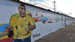 Graffiti depicting Brazilian football star Ronaldo, painted by Brazilian street artist Paulo Consentino in celebration of the FIFA 2014 World Cup.