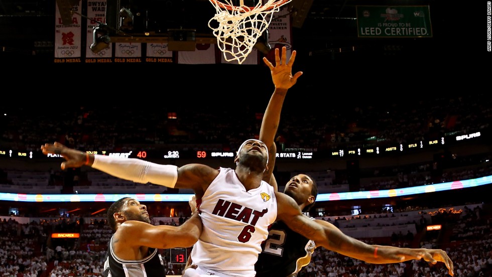 James competes against the San Antonio Spurs during the NBA Finals in June 2014. The Spurs won the series and prevented the Heat from winning three straight titles.