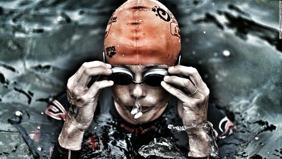 One last deep breath before this competitor prepares to take on chilling waters at the Challenge Almere event in the Netherlands.