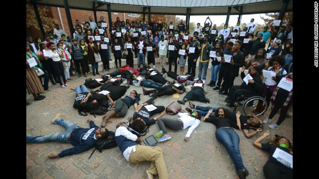 Students at Jackson State University in Jackson, Mississippi, participate in the walk out on December 1.