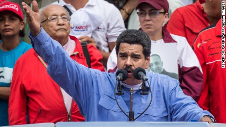 Venezuelan President Nicolas Maduro delivers a speech during a rally to commemorate the 57th anniversary of the end of Venezuelan dictator Marcos Perez Jimenez's regime, in Caracas on January 23, 2015. (Photo credit should read FEDERICO PARRA/AFP/Getty Images)