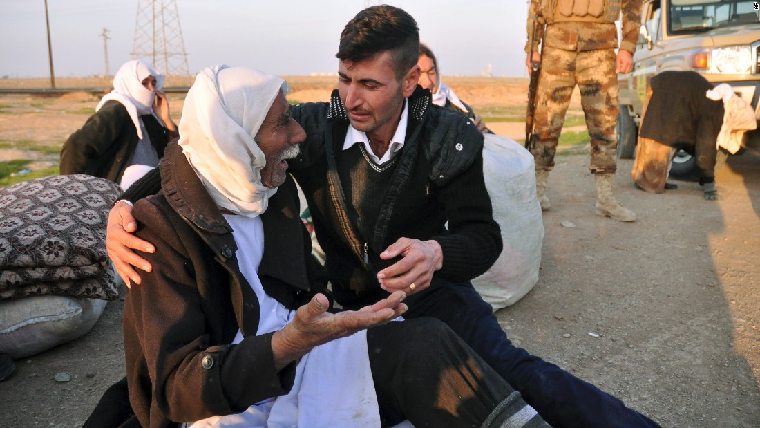 An elderly Yazidi man arrives in Kirkuk after being released by ISIS on Saturday, January 17. The militant group released about 200 Yazidis who were held captive for five months in Iraq. Almost all of the freed prisoners were in poor health and bore signs of abuse and neglect, Kurdish officials said.